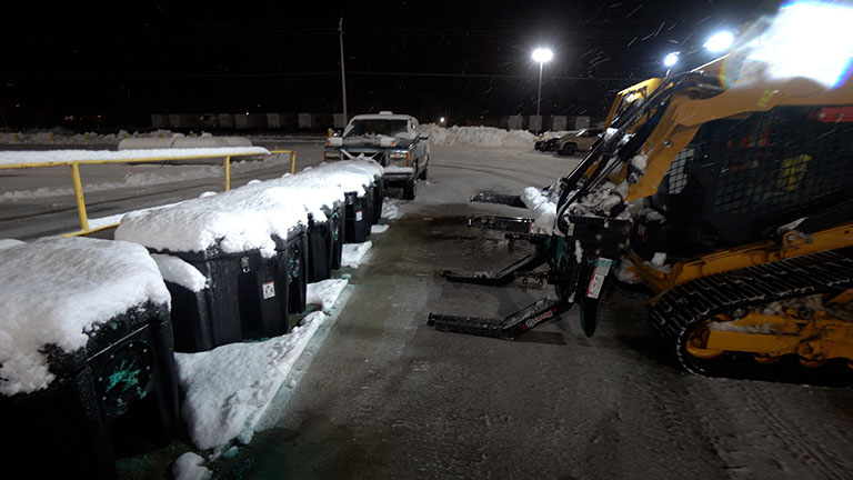Nighttime winter salting operation